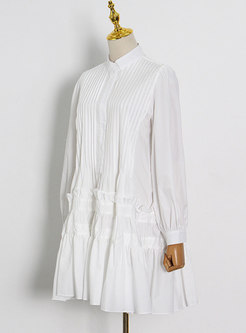 White Mock Neck 3/4 Sleeve Plus Size Shirt Dress