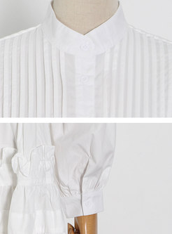 White Mock Neck 3/4 Sleeve Plus Size Shirt Dress