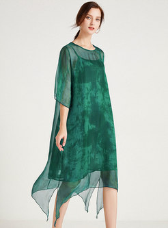 Transparent Half Sleeve Irregular Silk Dress
