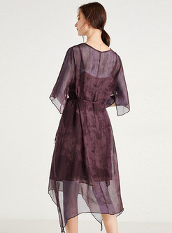 Transparent Half Sleeve Irregular Silk Dress