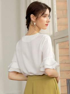 White Flare Sleeve Pullover Blouse