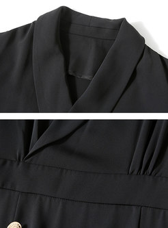 Black Lapel Double-breasted Split A Line Dress