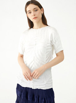 Casual Pullover Short Sleeve Pleated T-shirt