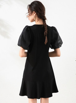 Sequin Bowknot Embellished Patchwork T-shirt Dress