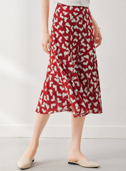 Sweetheart Print A Line Red Skirt