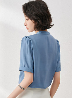 Blue Lace Patchwork Pocket Shirt