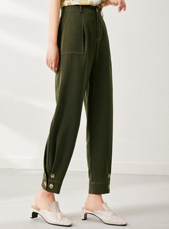 Army Green Ankle-tied Harem Pants