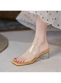 Transparent Strap Block Heel Summer Slippers