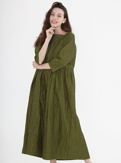 Casual Army Green Square Neck Shift Dress