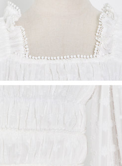 White Square Neck Backless Lace Maxi Dress