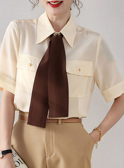Apricot Turn-down Collar Silk Shirt