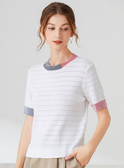 Color Blocked Loose Knitted T-shirt