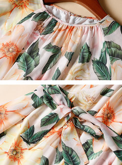 Elegant Half Sleeve Print Maxi Dress