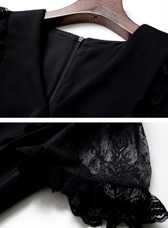 Black V-neck Lace Patchwork Bodycon Cocktail Dress