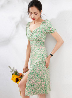 Green Floral Backless Summer Dress