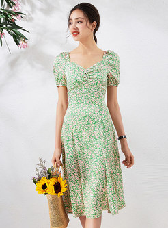 Green Floral Backless Summer Dress