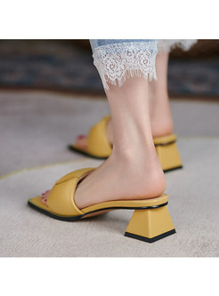 Brief Square Toe Block Heel Summer Slippers