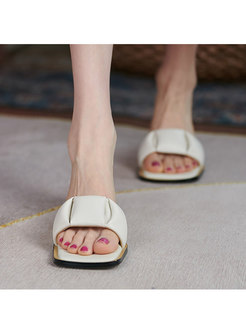 Brief Square Toe Block Heel Summer Slippers
