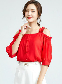 Off-the-shoulder Pullover Ruffle Chiffon Blouse