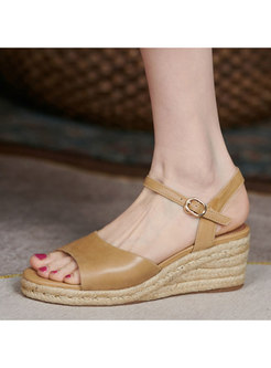 Leather Braided Pin-buckle Fastening Wedge Sandals