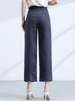 High Waisted Casual Straight Linen Cropped Pants