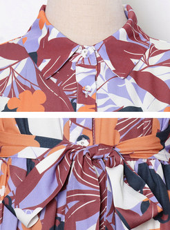 Turn-down Collar Lantern Sleeve Maxi Dress