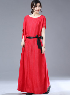 Red Asymmetrical Wrap Maxi Dress