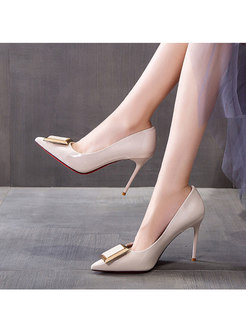 Pointed Toe Patent Leather Square Buckle Heels