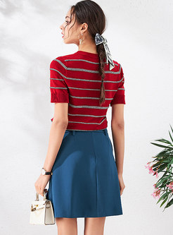 Striped Pullover Knit Top & High Waisted Mini Skirt