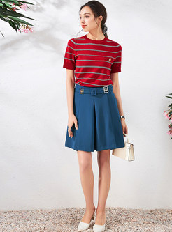 Striped Pullover Knit Top & High Waisted Mini Skirt