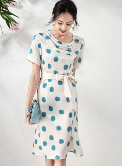 Cute Cowl Neck Dot Wrap Dress