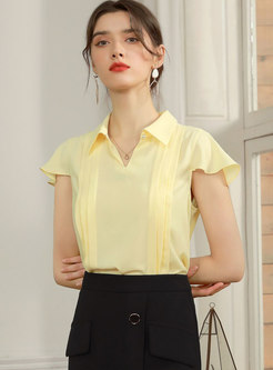 Yellow Ruffle Sleeve Pullover Blouse