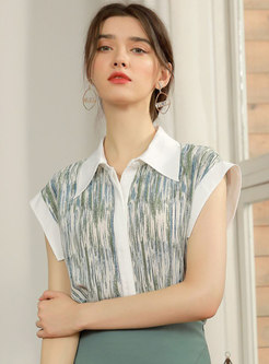 Color Blocked Cap Sleeve Button-front Shirt