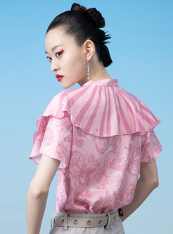 Pink V-neck Striped Print Blouse