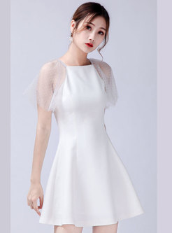 White Mesh Patchwork Mini Dress