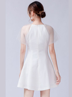 White Mesh Patchwork Mini Dress