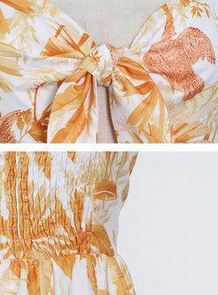 Sexy Orange Print Knot Front Sundress