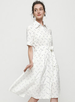 White Print Wrap Shirt Dress