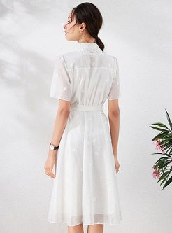 Elegant Single-breasted Embroidered Wrap Dress