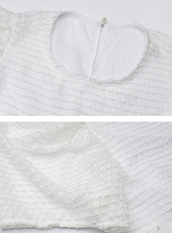 White Puff Sleeve Beaded Pullover T-shirt