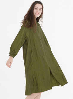 Army Green Long Sleeve Single-breasted Shirt Dress