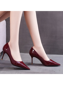 Solid Patent Leather Pointed Toe High Heels