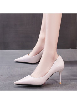Solid Patent Leather Pointed Toe High Heels