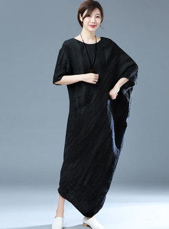 Plus Size 3/4 Sleeve Asymmetric Linen Shift Dress