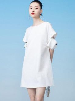 Casual White Openwork Print Shift T-shirt Dress