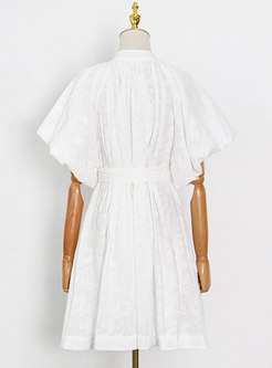 White Mandarin Collar Single-breasted A Line Mini Dress