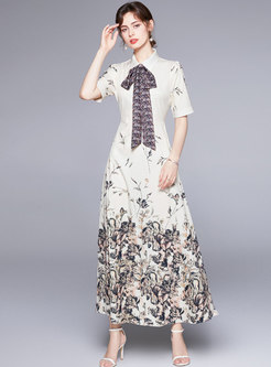 Turn-down Collar Stylish Print Wrap Maxi Dress