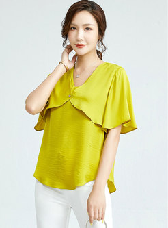 Solid Half Sleeve Pullover Chiffon Blouse