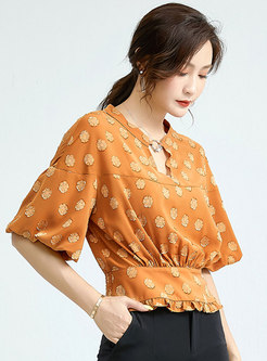 Jacquard Cut Out Front Cinched Waisted Blouse