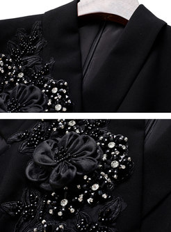 Black V-neck Sequin Embroidered Split A Line Dress